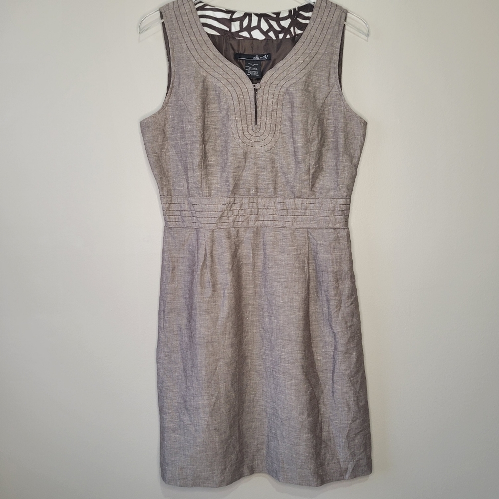 Willi Smith Sleeveless A-line Brown Dress Size 8 Women Business Linen Blend